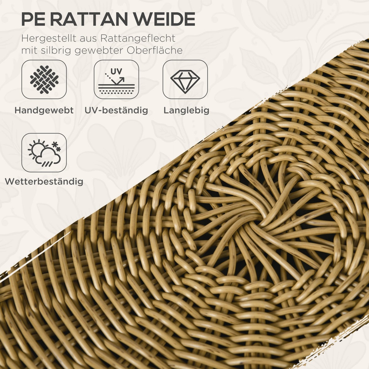 Outsunny 5-delige rotan tuinset, zitgroep met kussens, 2 salontafels, 2 fauteuils, 1 tweepersoonsbank, 145L x 70B x 78Hcm, staal, beige