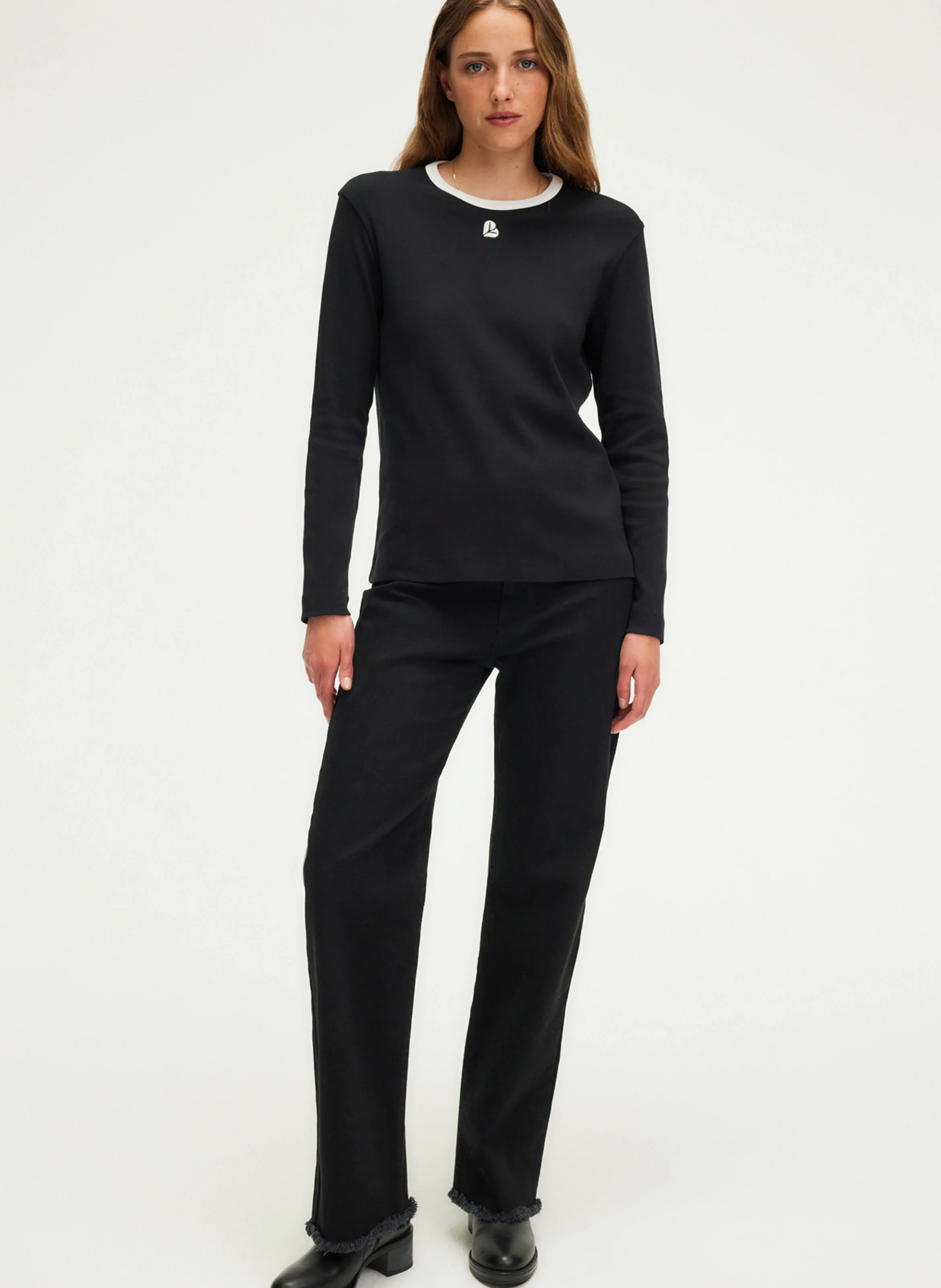 ANNECLAIRE - Tee-shirt col rond droit en coton | Noir