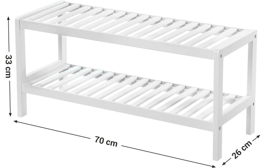 Schuhregal mit 2 Ablagen aus Bambus, WeissSchuh-Organizer