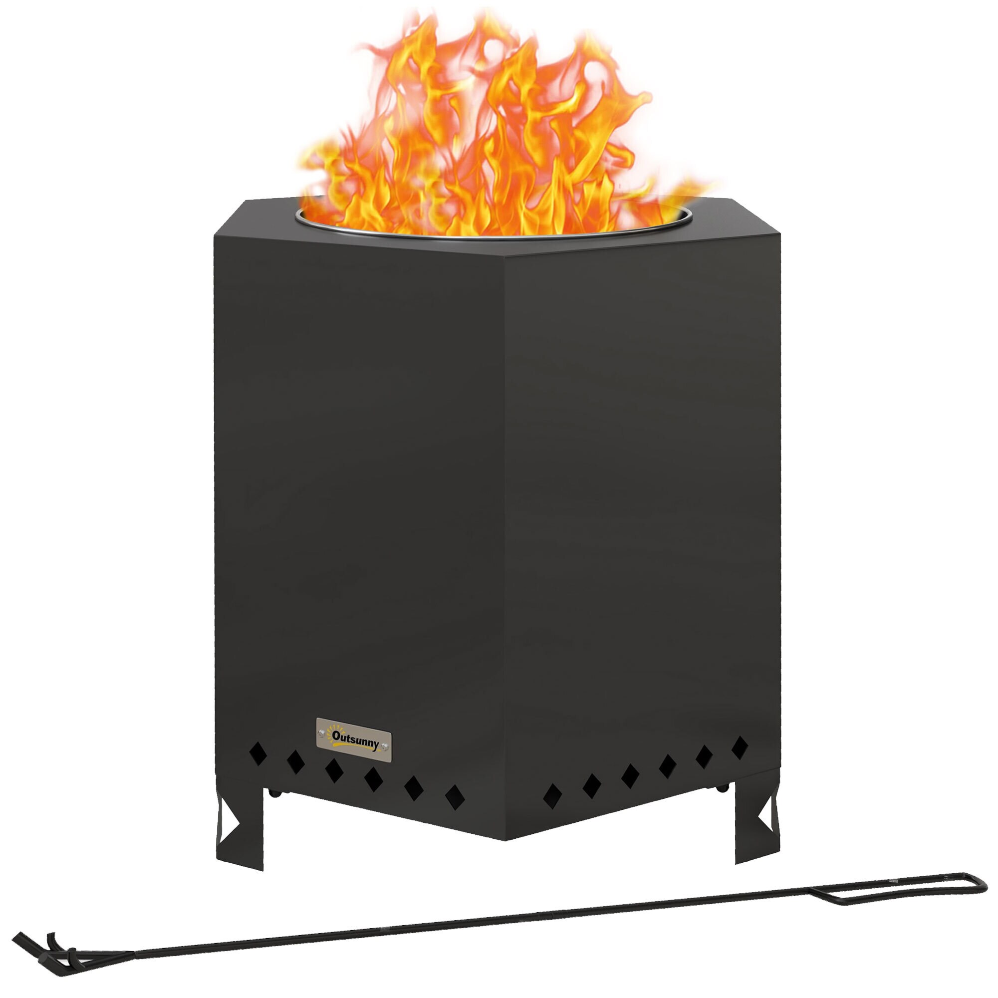 Outsunny Feuerschale mit Schürhaken schwarz 45L x 38,8B x 46,5H cm