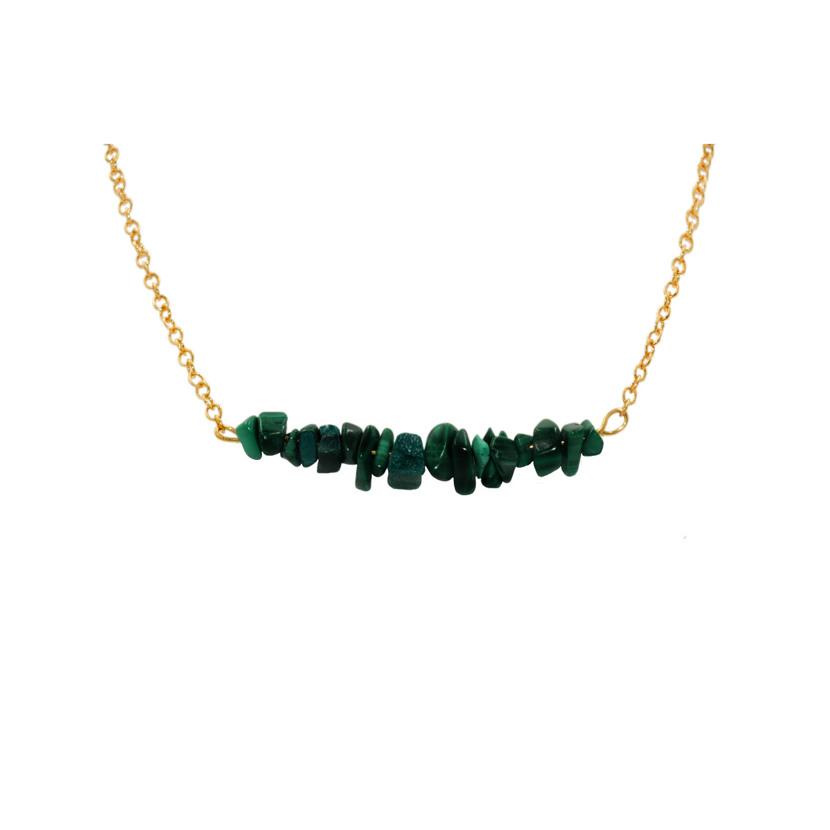 Collier de Perles chips semi-précieuse de malachite-doré à l'or fin