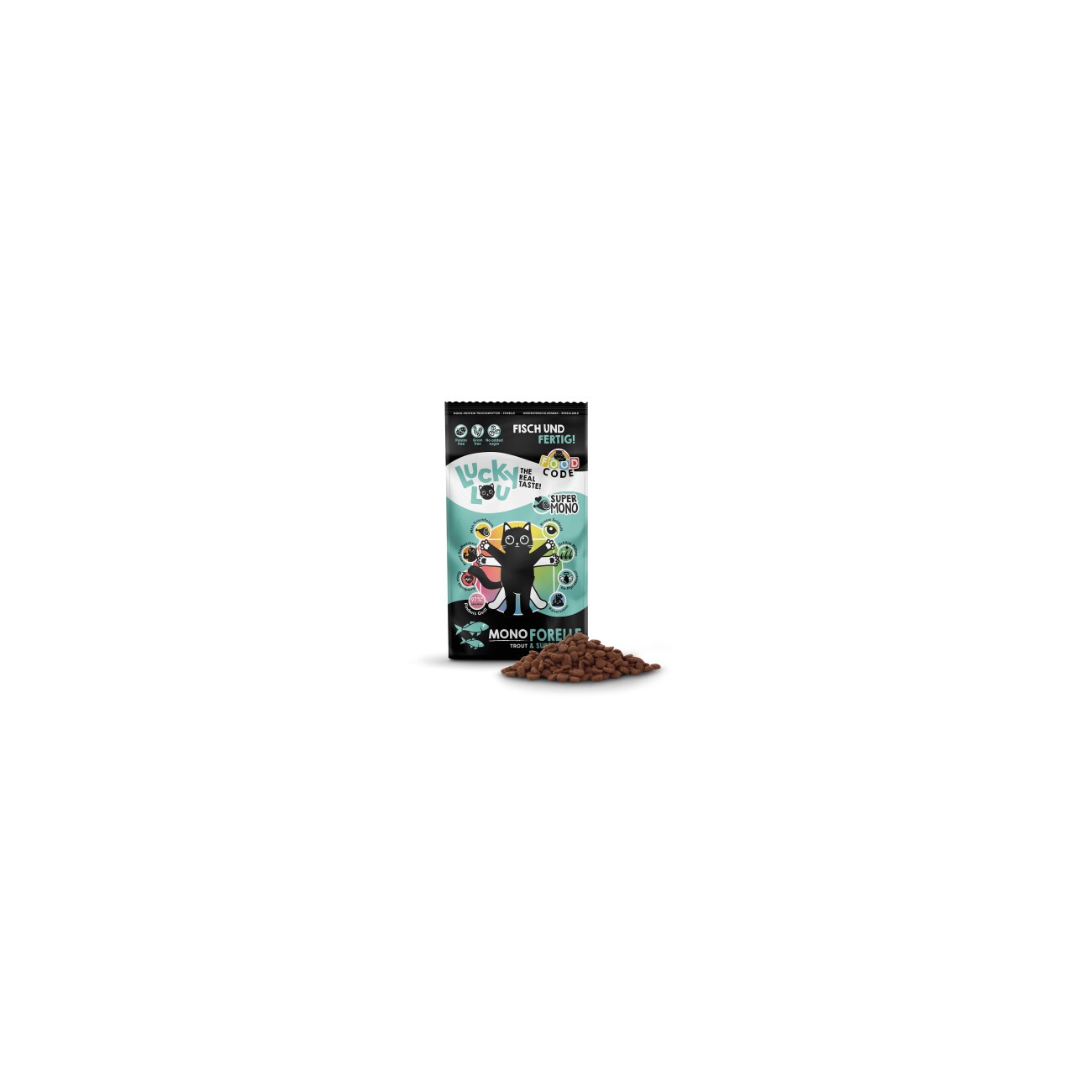 Lucky Lou Food Code Trockenfutter Katze, Adult, Mono, Forelle 340 g