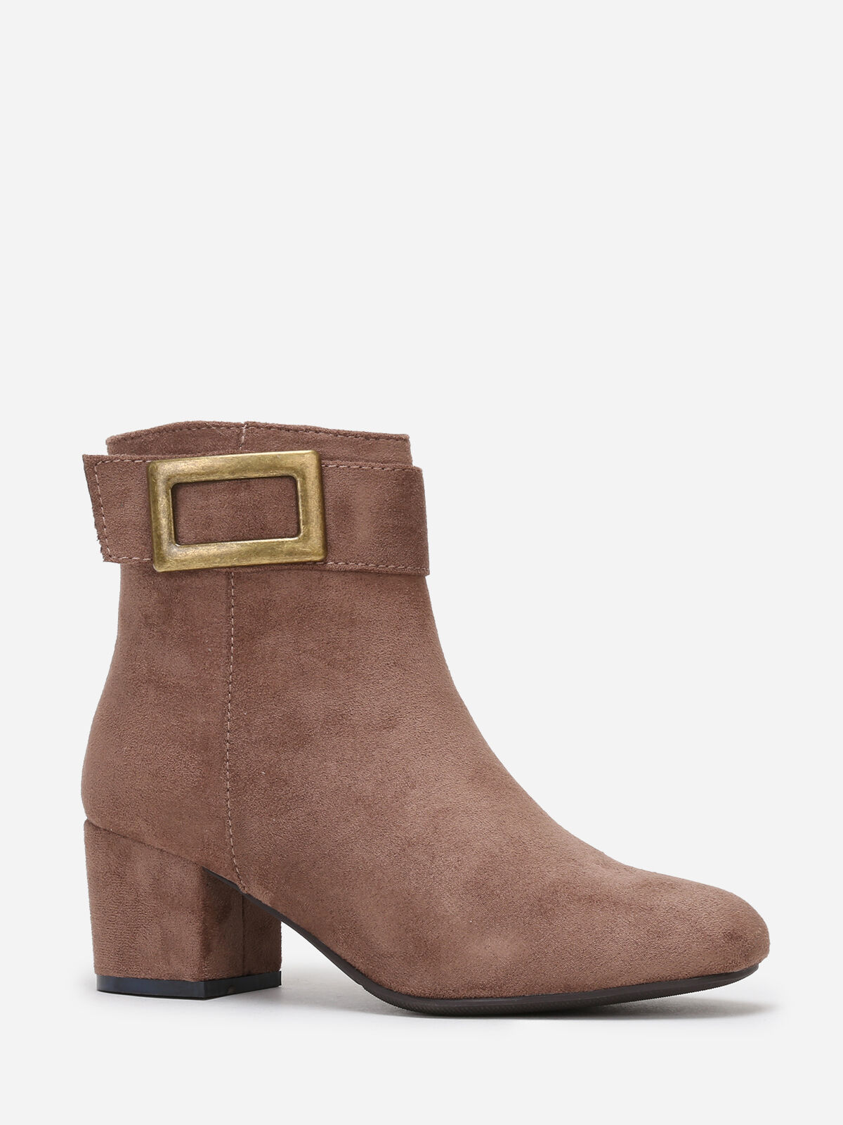 Bottines en suédine à boucle rectangle- Taupe
