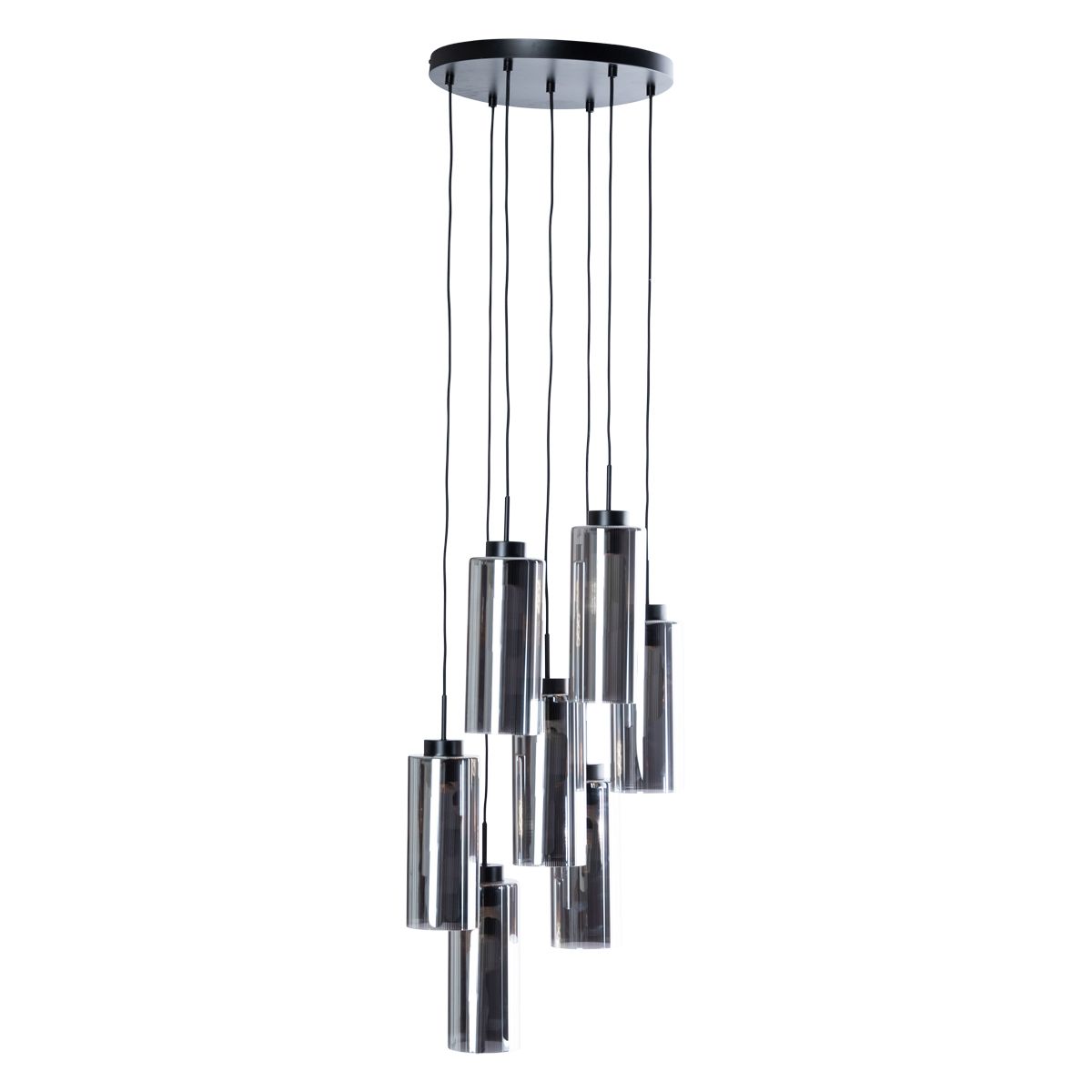 Smart hanglamp zwart met smoke glas 7-lichts incl. 7 Wifi ST64  - Laura