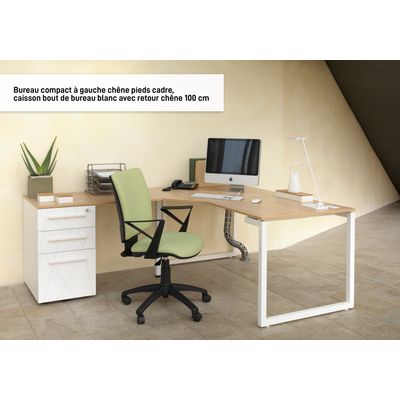 Bureau compact à gauche SUNDAY - 160 cm - Pieds trapèze - Chêne