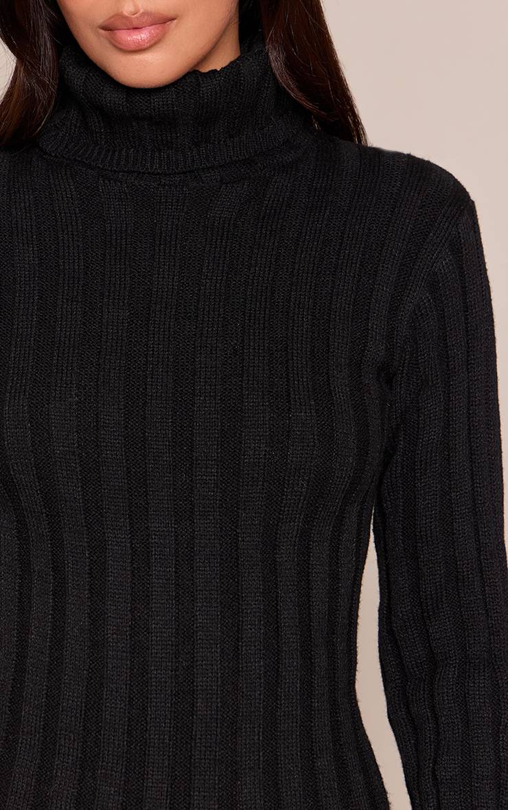 Noir Robe Synthétiquell À Col Roulé En Maille