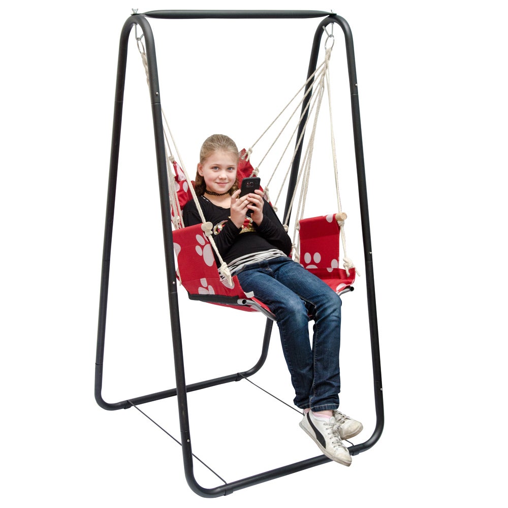 Hangstoel/relaxstoel in de kleur rood met een frame van 160 cm, belastbaar tot 100 kg
