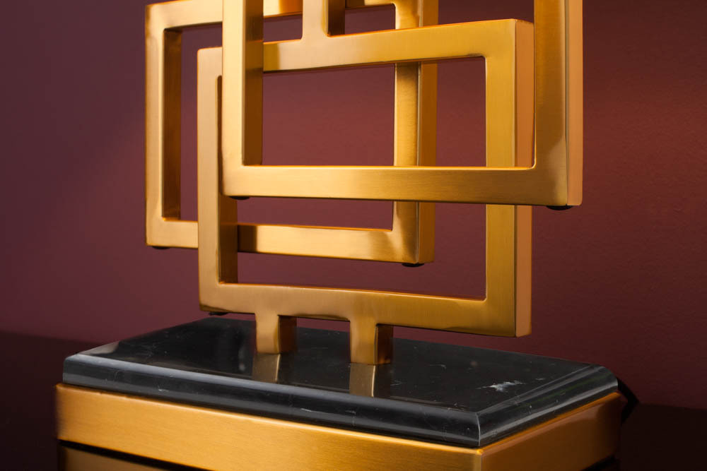 Moderne Tischleuchte ATLANTIS 56cm gold Stoffschirm schwarz Marmor Lampe