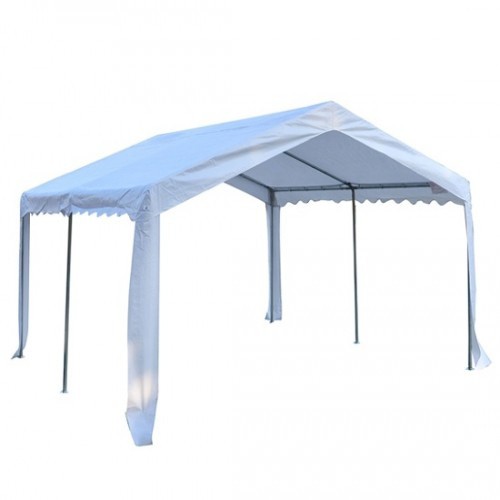 Tenda branca para jardim com janelas e porta.