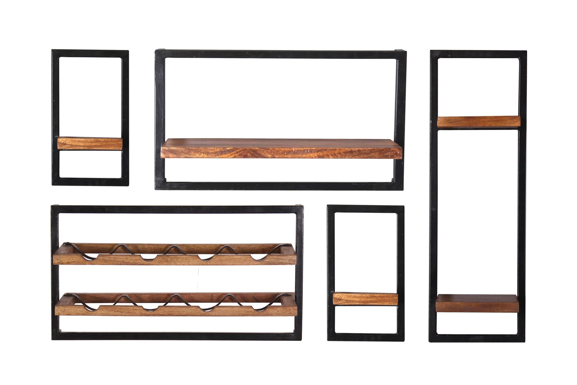 Wandregal-Set 5-teilig Mangoholz Altmetall antikschwarz