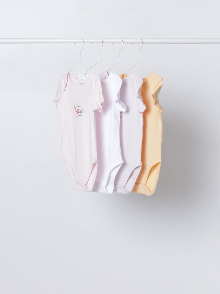 Conjunto com 4 bodies de manga curta - Malva Pastel
