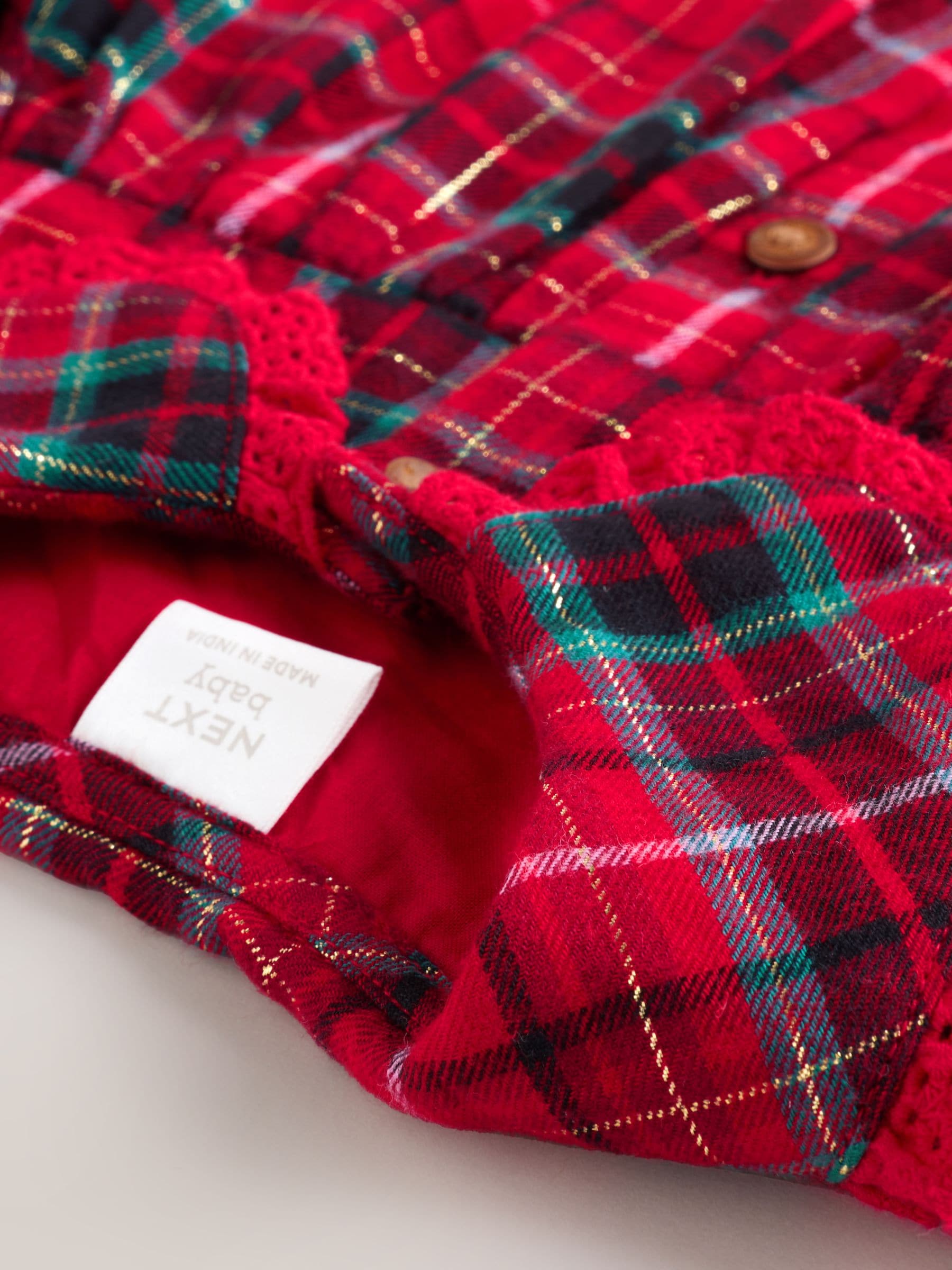 Rood geruit - Babyjurk met kraag en Lange mouwen (0mnd-2jr)