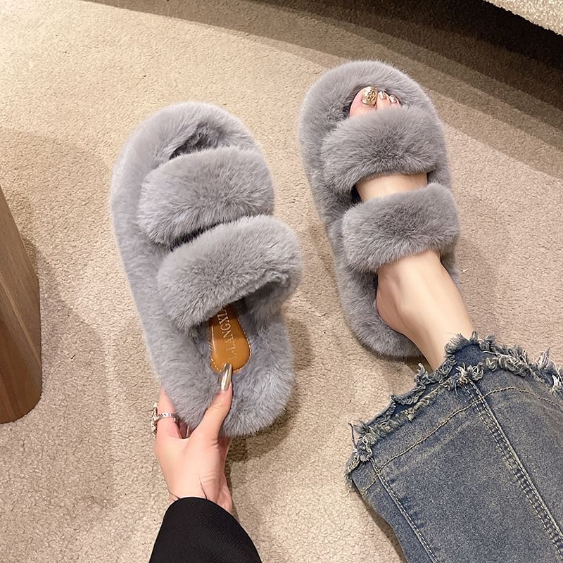 Asterisk - Platform Fluffy Slide Sandalen