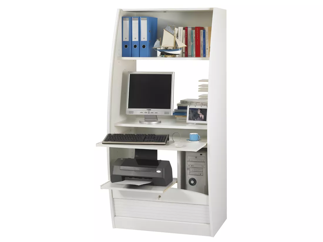 Armoire Informatique Galbée 6 Niches Serrure L 80.5 H 171.5 P 59.3 cm - Coloris: Blanc
