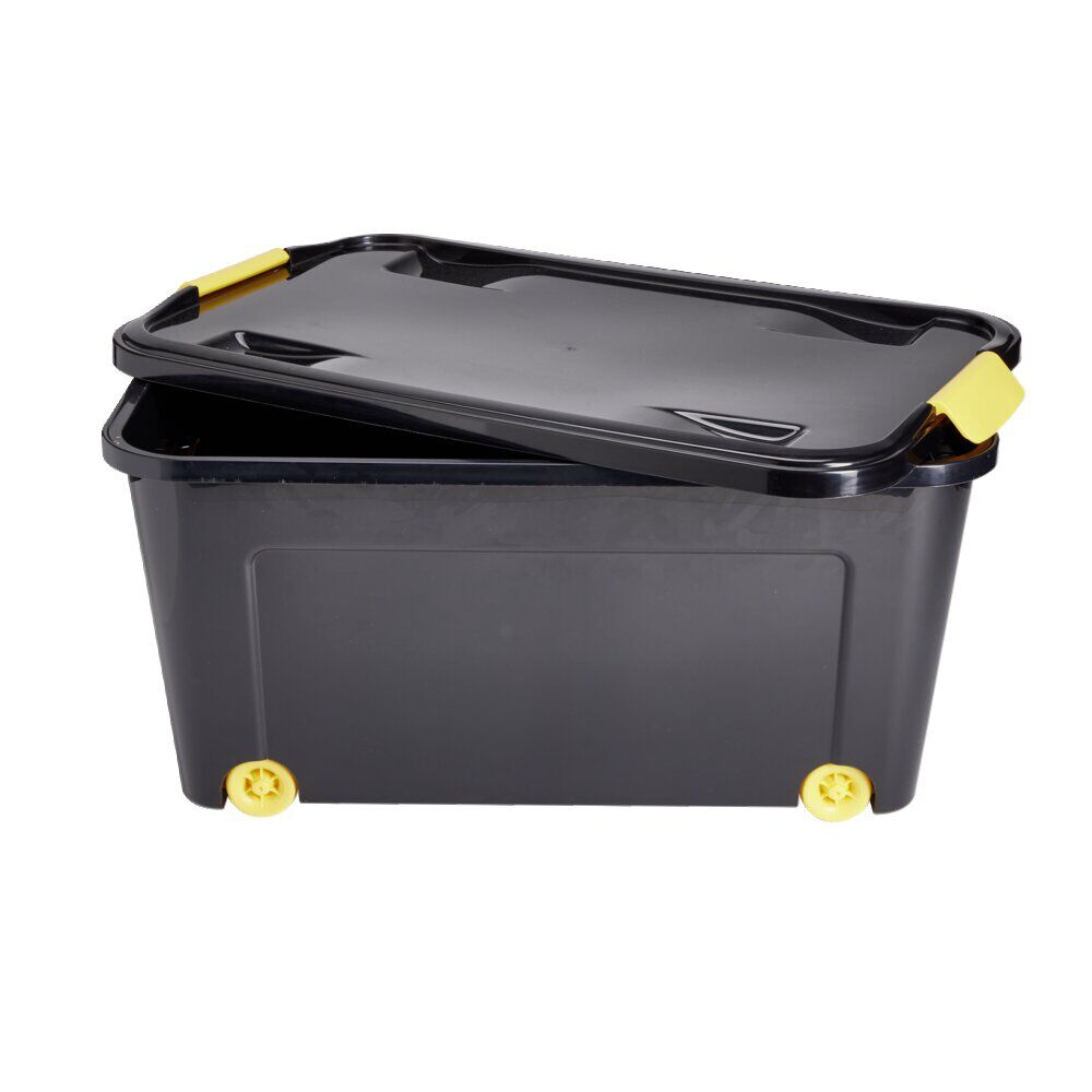 Box de rangement brico 43L à roulettes et couvercle à clip 59,3x38xH29cm