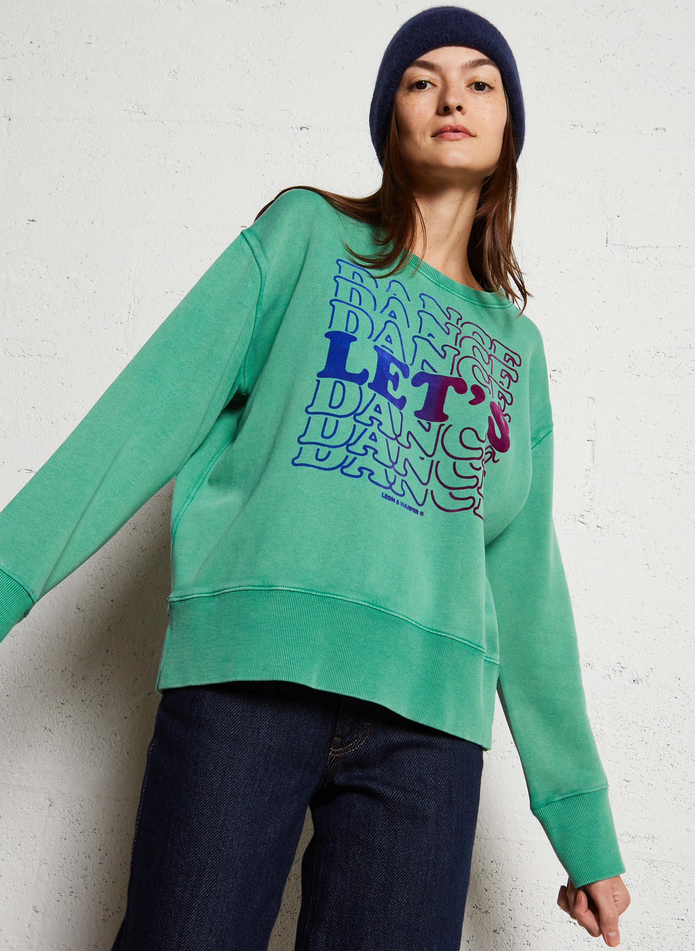 SORBET - Sweat droit col rond en coton bio mélangé | Vert