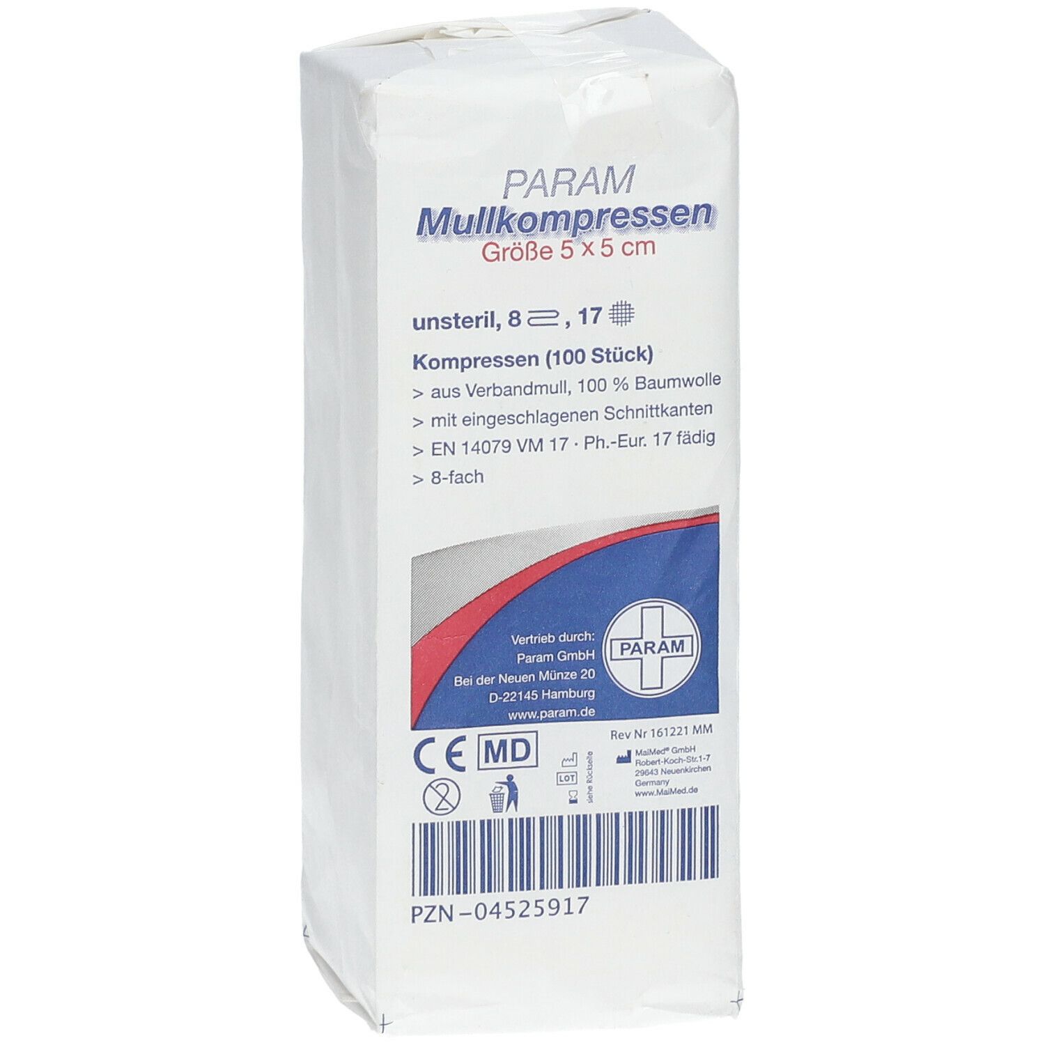PARAM Mullkompressen 5 cm x 5 cm unsteril 8-fach