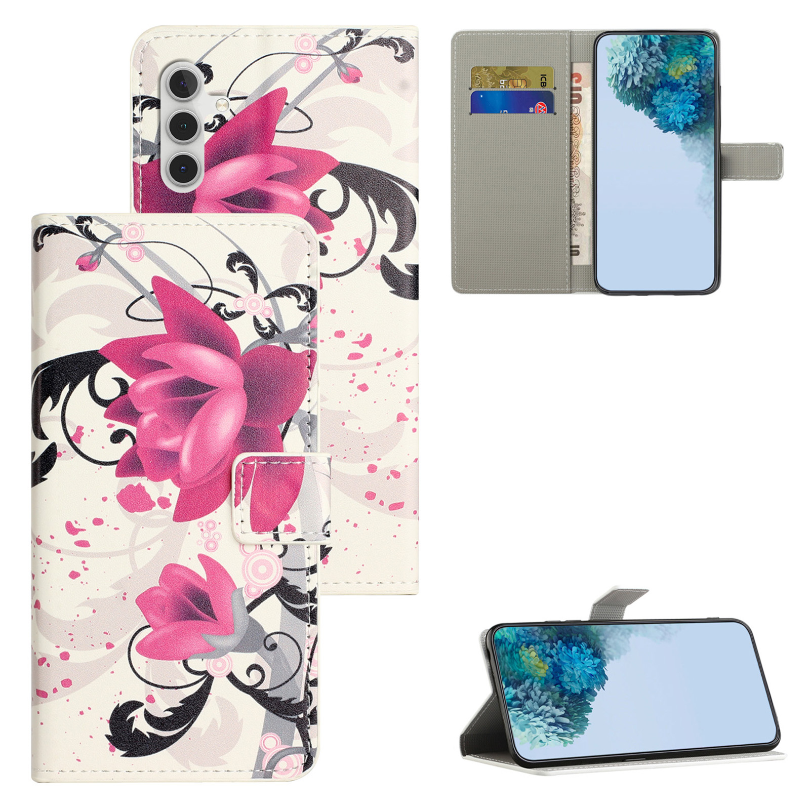 Samsung Galaxy S24 FE Leder Tasche - Lotus Blumen