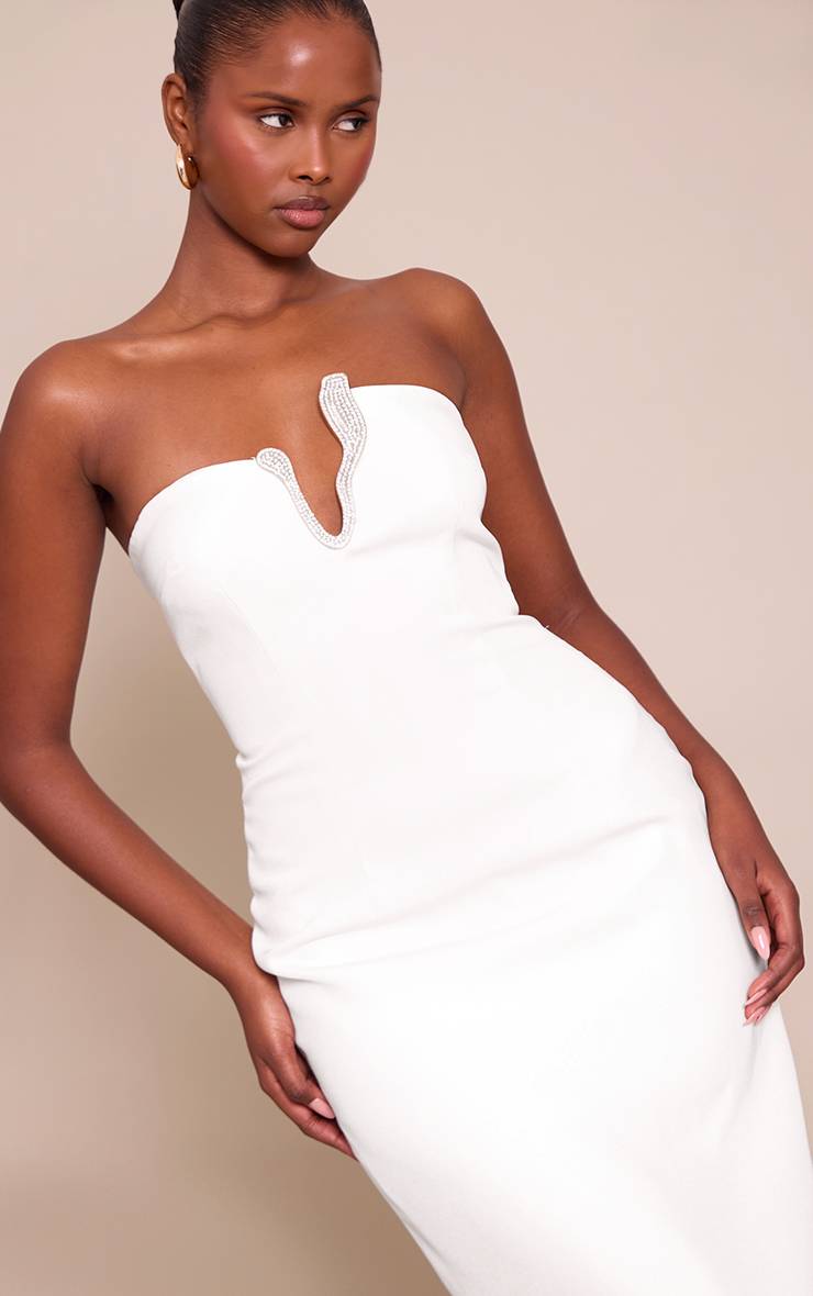 Crème Robe Longue Moulante Bandeau À Détails Contrastés