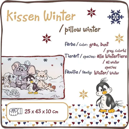 NICI 47293 Kuschelkissen Elefant, Pinguin, Schneefuchs – Flauschiges