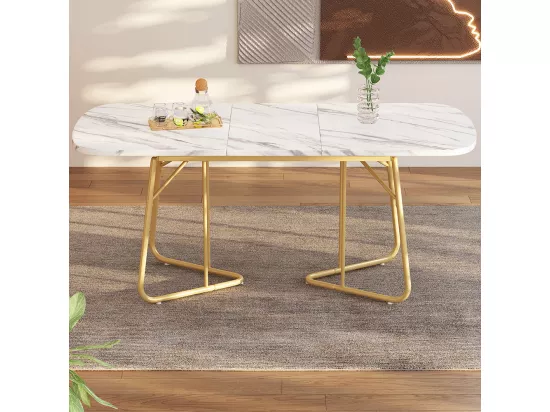 Table de salle à manger convient pour 4-6 personnes avec structure en marbre pieds de table en métal doré marbre