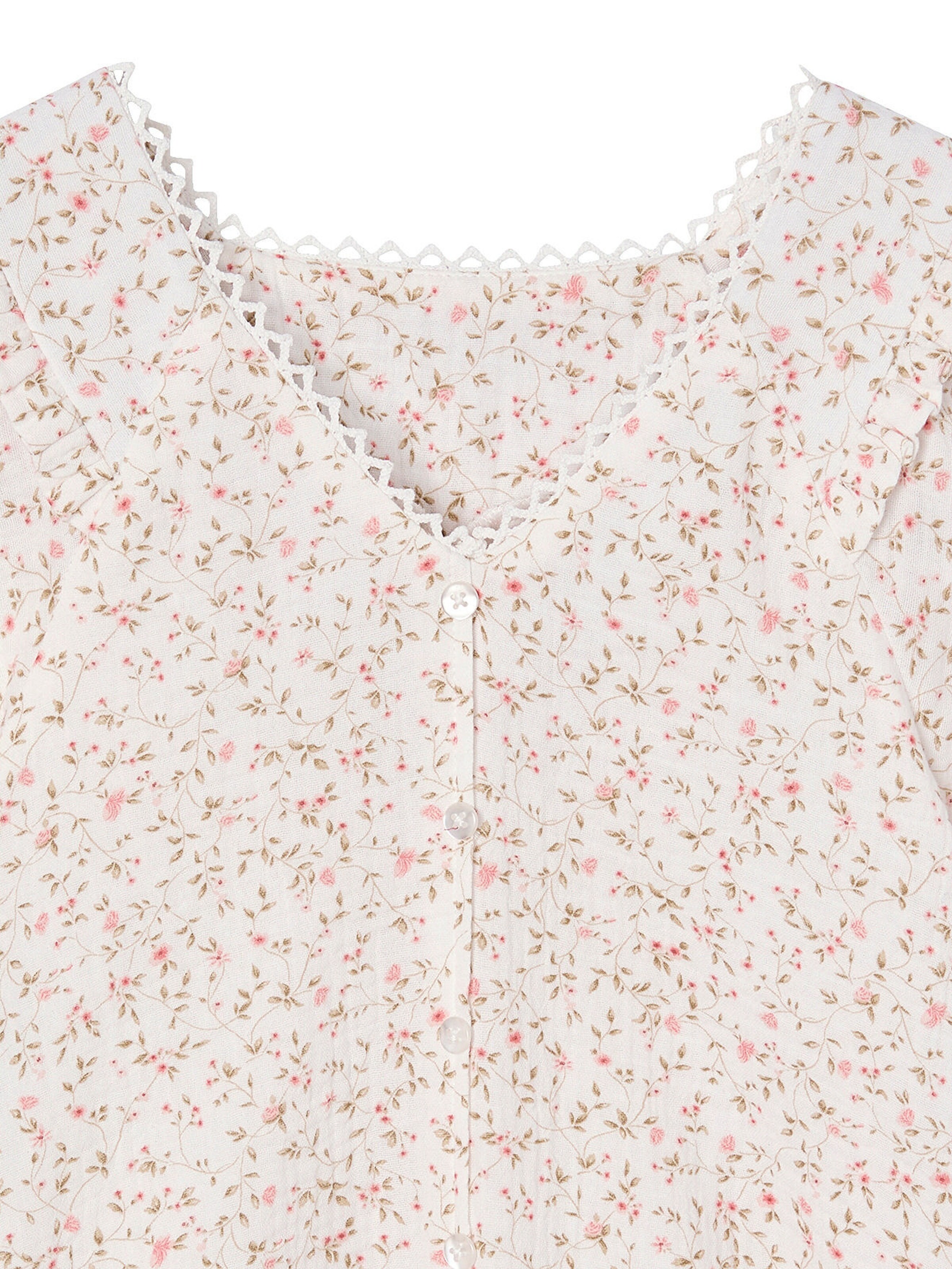 Vertbaudet Festliche Mädchen Bluse aus geblümtem Musselin rosa bedruckt