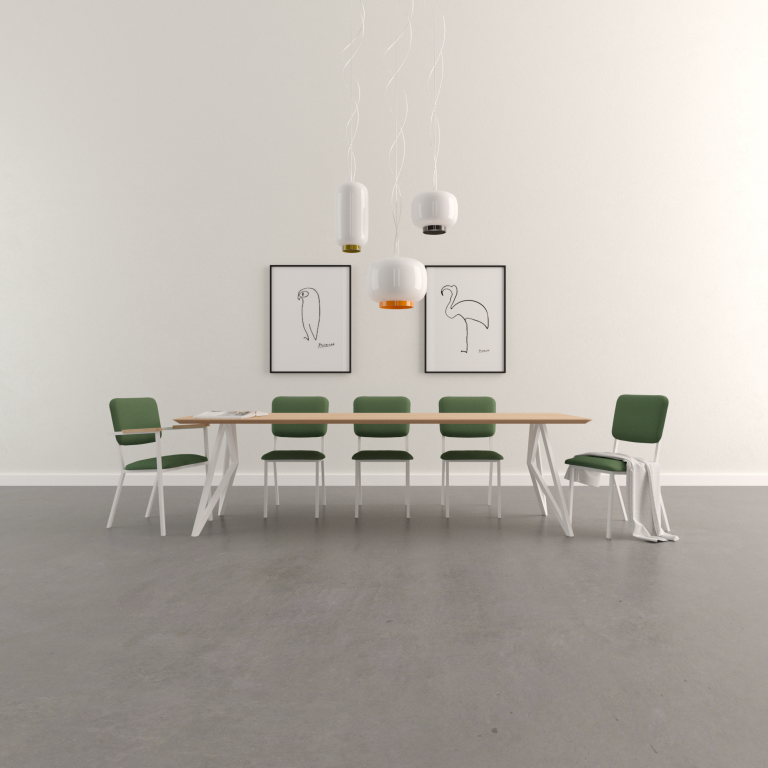 Studio HENK Butterfly tafel 300x100 wit frame, hardwax light 3041, verjong afgerond