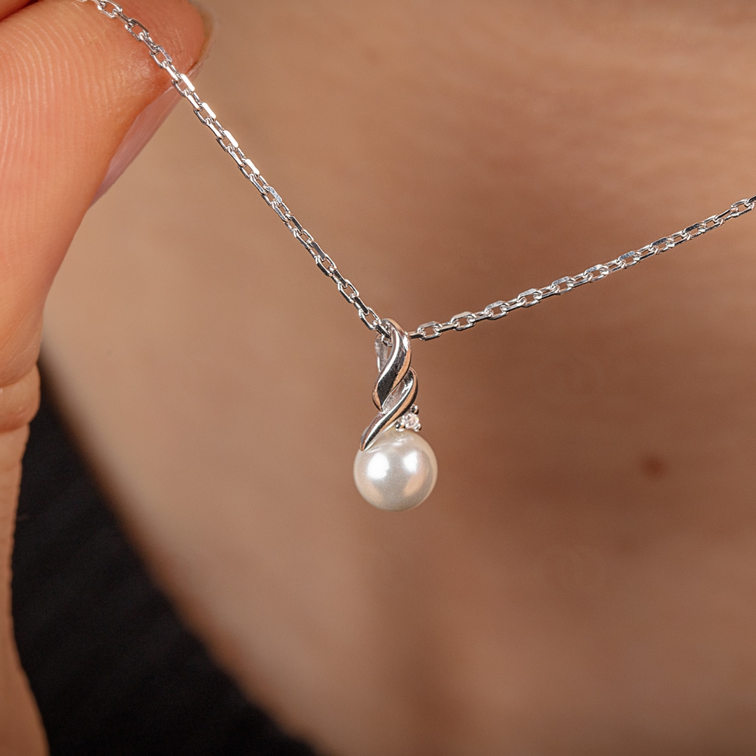 Collier mit Anhänger 925 Silber rhodiniert mit Kunstperle 5mm & Zirkonia