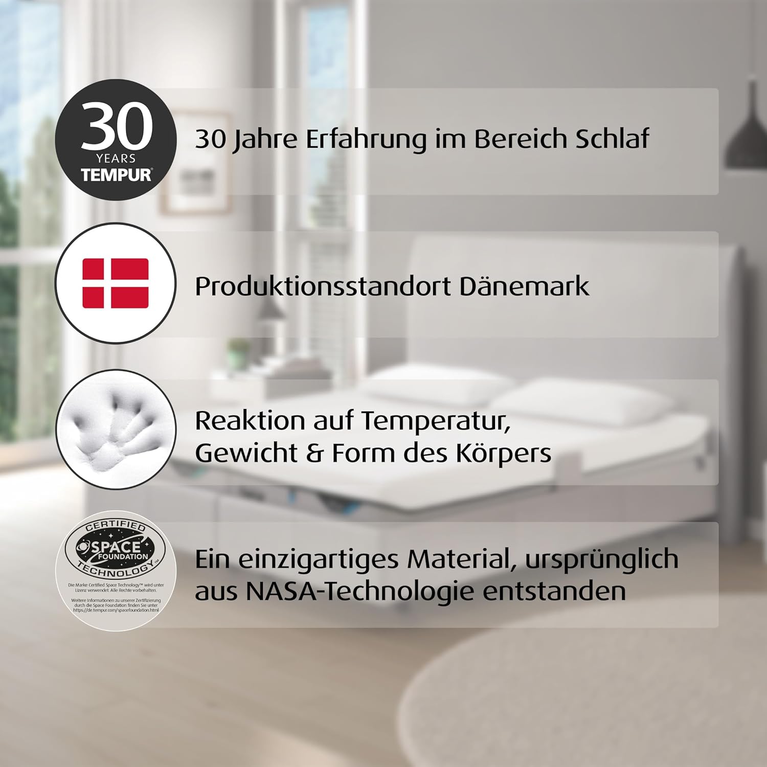 TEMPUR PRO MDV Memory Foam Matratze 90 x 200 cm - Höhe 21 cm, Schaumstoff-Matratze mit Druckenlastung & Bewegungsabsorption, Liegegefühl Medium, Bezug abnehmbar & waschbar
