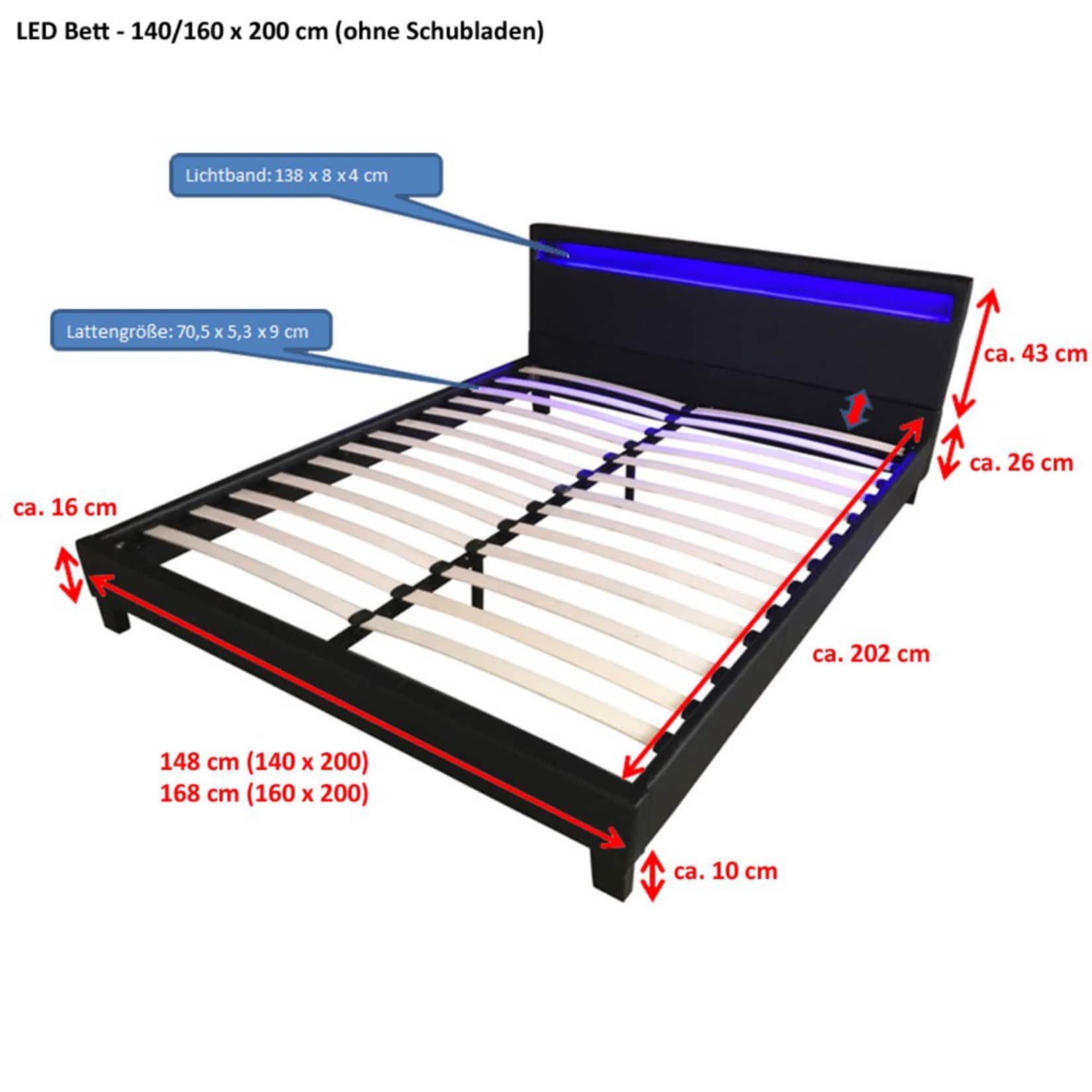 HOME DELUXE LED Bett Astro 140x200, dunkelgrau