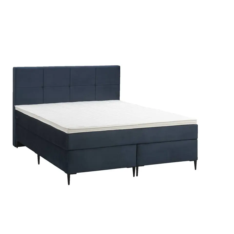 Boxspring Liv geblokt - blauw - 140x200 cm - slanke poot