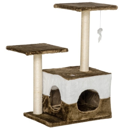 Arranhador para Gatos PawHut com Caverna Marrom