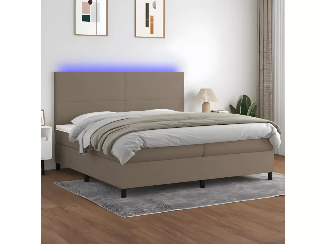 Sommier tapissier et matelas et LED Taupe 200x200 cm Tissu