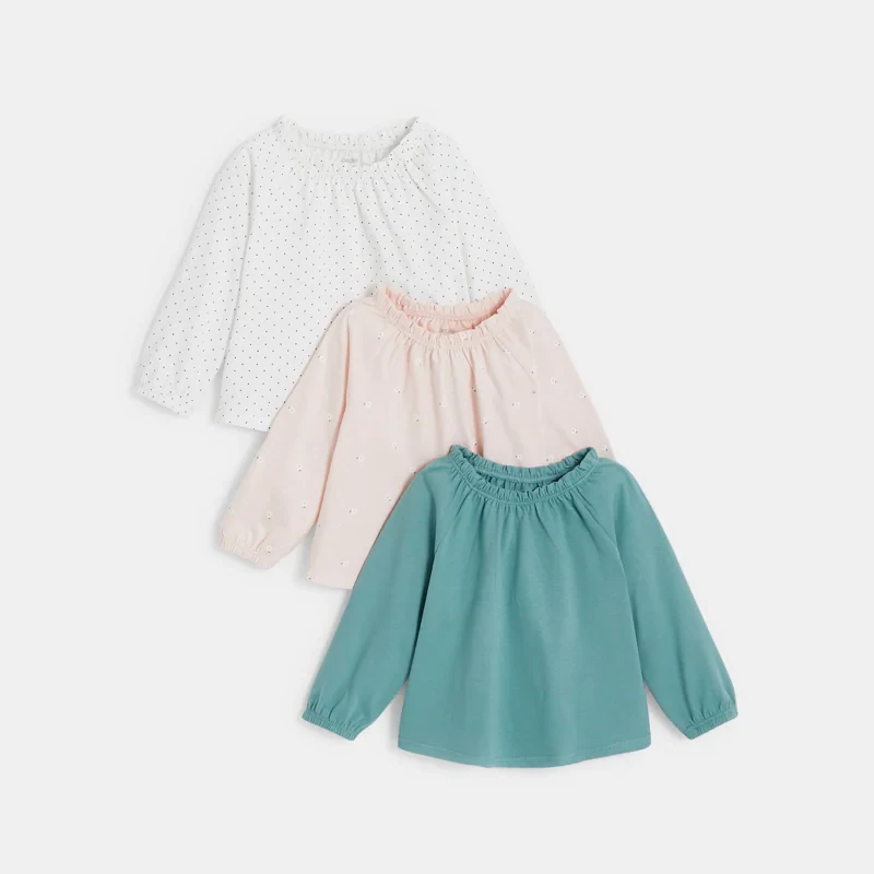 Blouse col élastique (lot de 3) verte bébé fille Vert