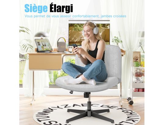 RATTANTREE - Chaise de bureau Fauteuil de bureau large sans accoudoirs gris clair