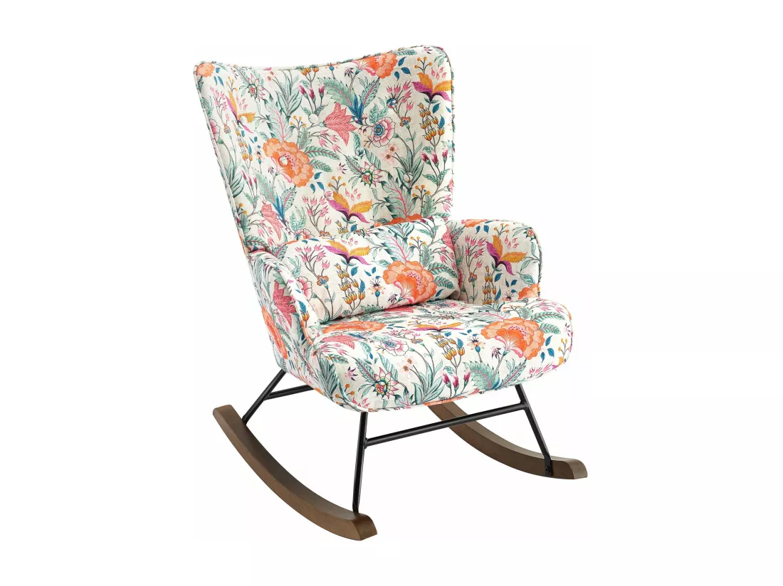 Fauteuil à bascule en velours de luxe avec cadre métallique et pattes en bois pour une chambre confortable