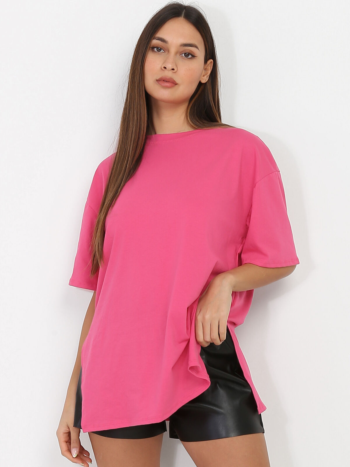 T-shirt oversize fendu sur les côtés- Fuchsia
