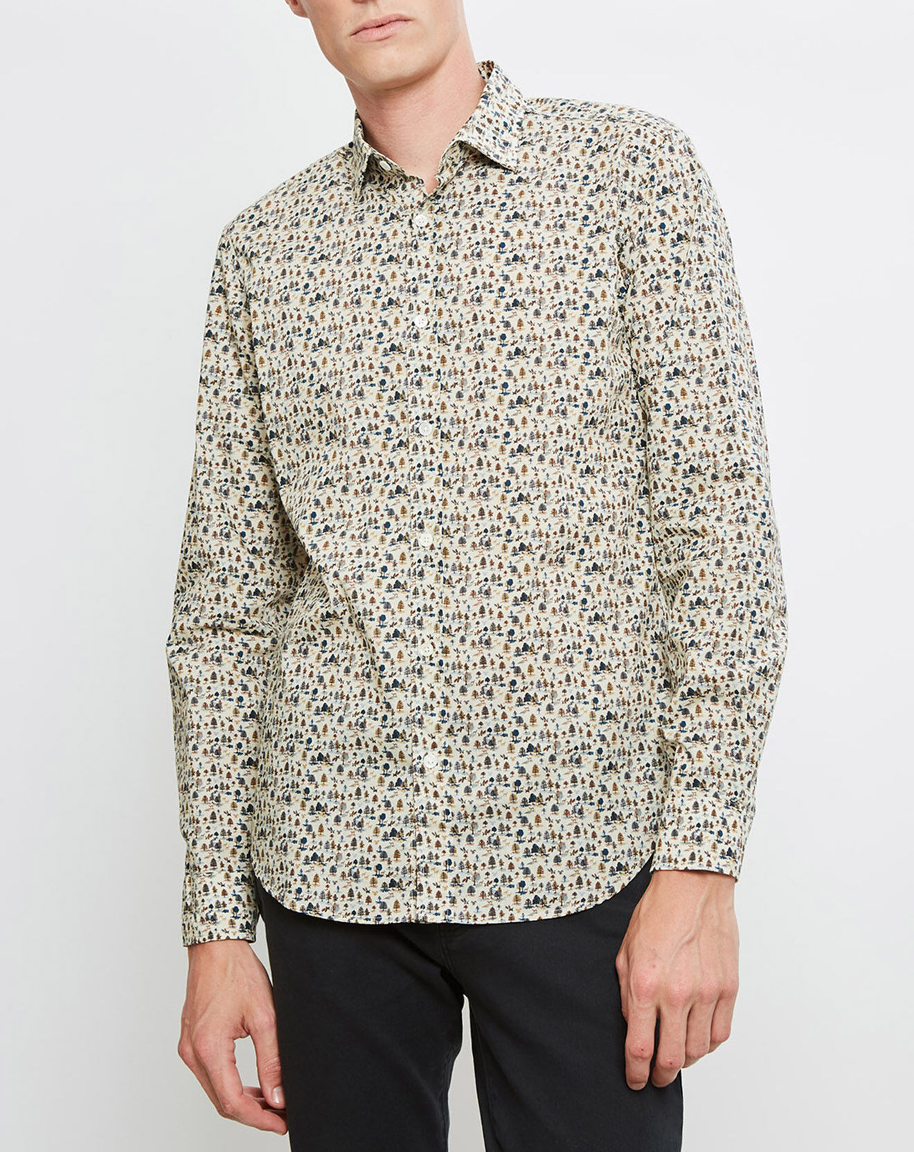 Hartford Chemise Slim Sammy à imprimés sapins beige