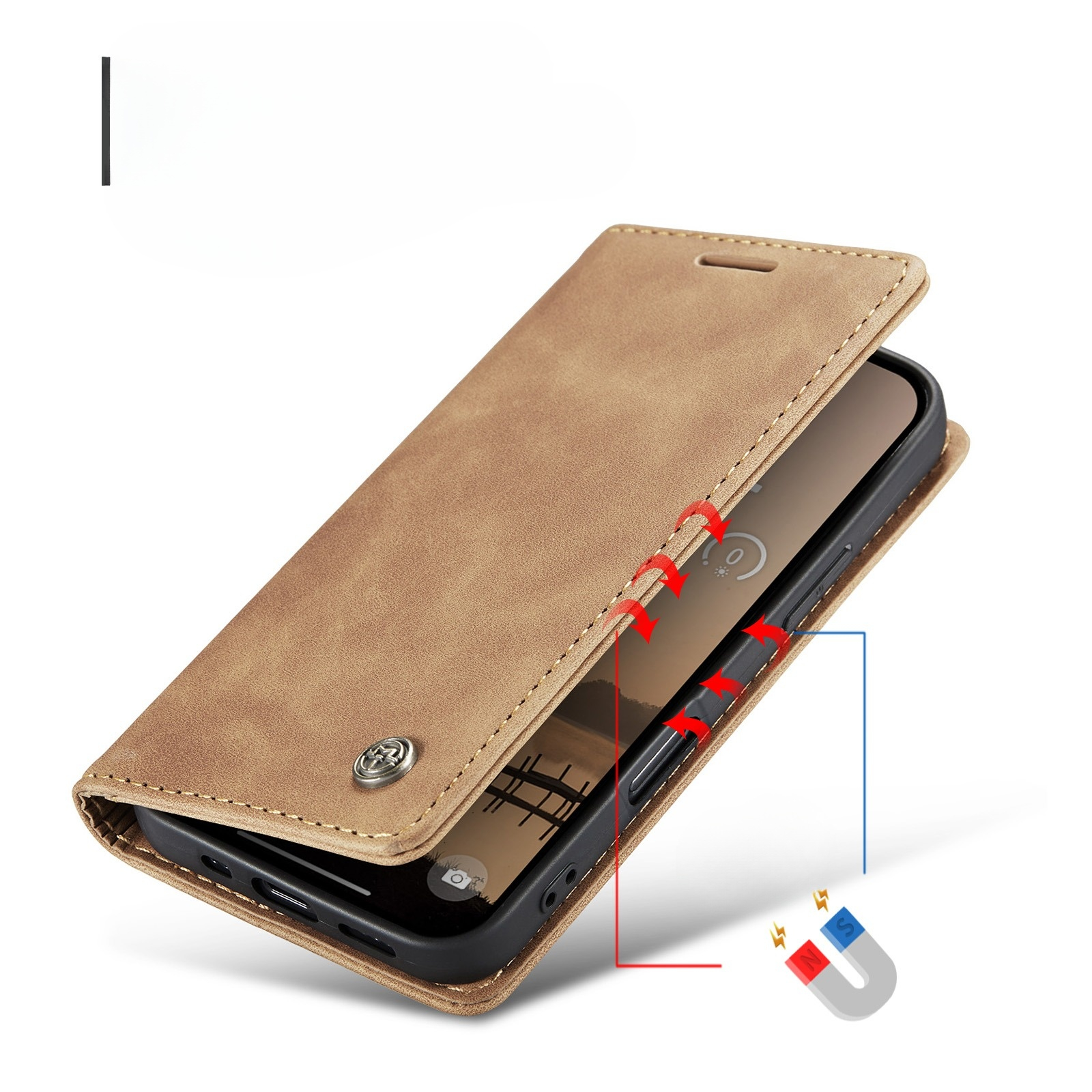 iPhone Air Leder Tasche Flip Wallet Etui mit Kartenfächern - Hellbraun
