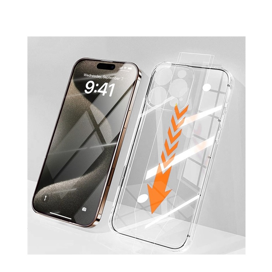 iPhone 15 Pro Gummi Case Hülle mit Panzer Glas Displayschutz Case Friendly   Montagerahmen