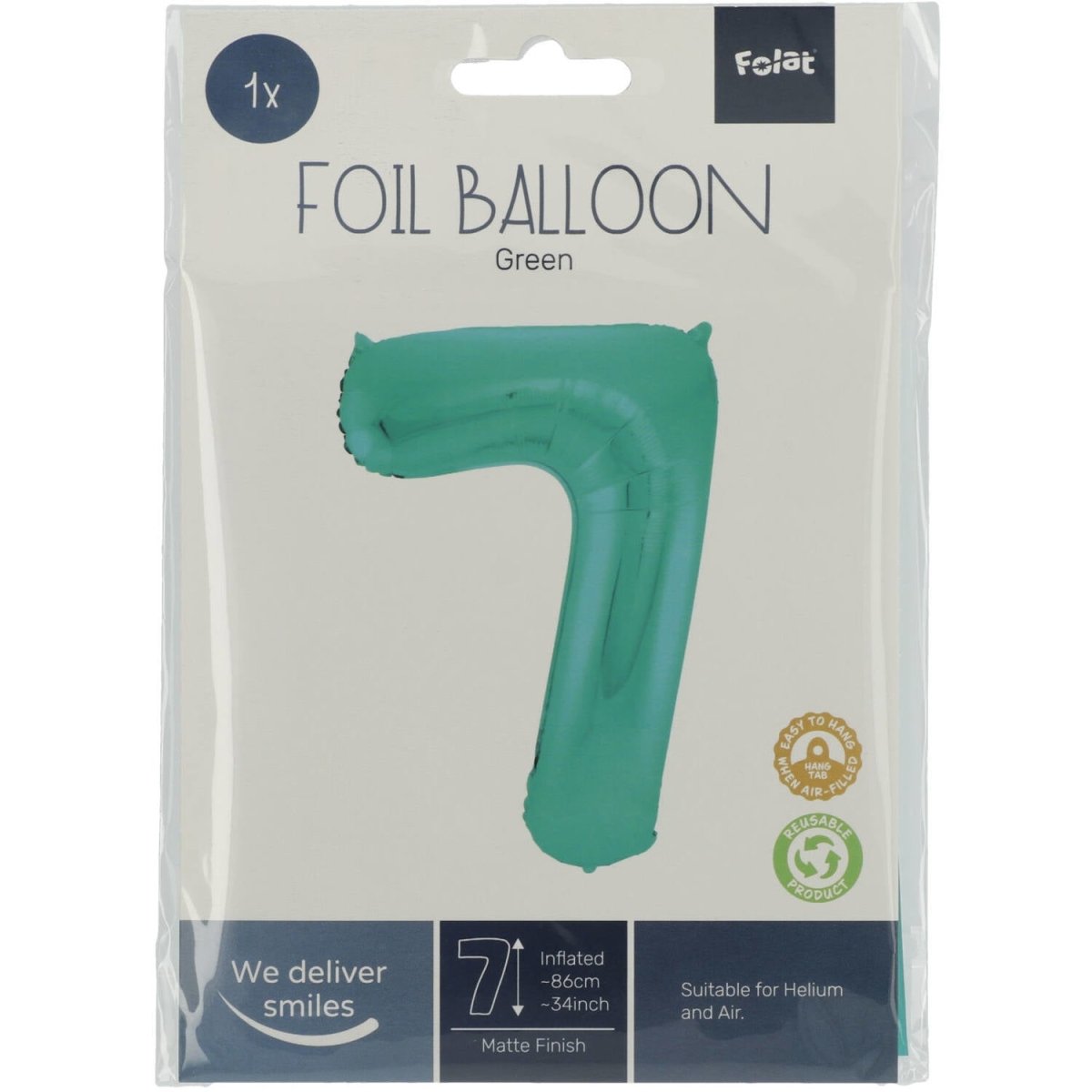 Folie Ballon Cijfer 7 Mat Groen XL 86cm leeg