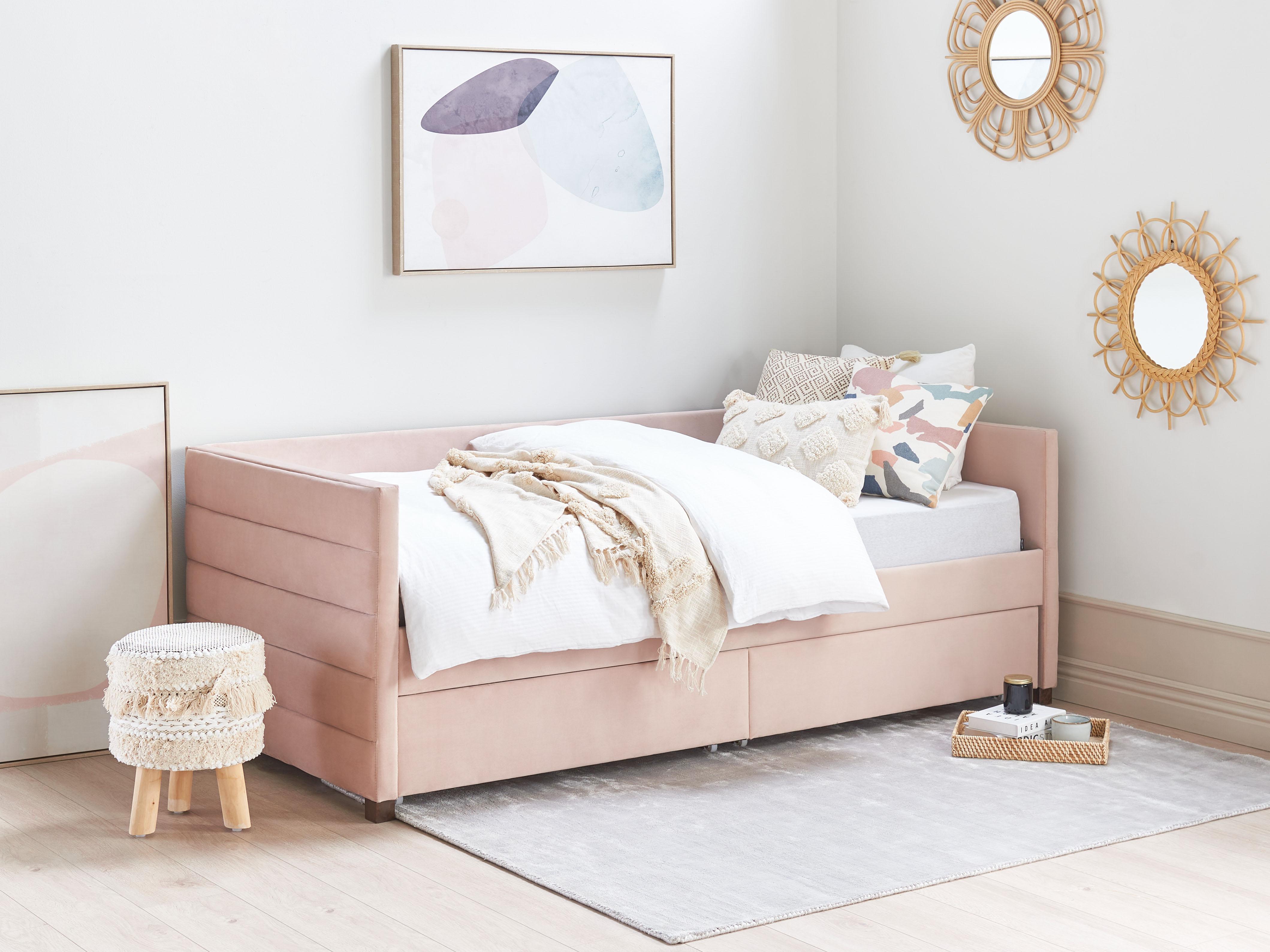 Bedbank met opbergruimte Fluweel MARRAY 90 x 200 cm Pastelroze