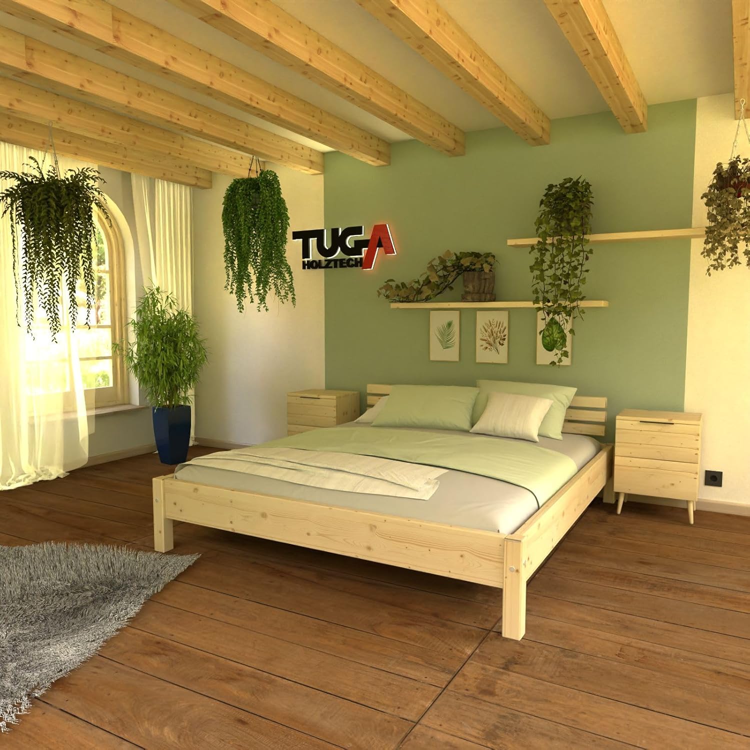 TUGA - Holztech Marken Dübelbett Naturholzbett 300Kg Nannerl belastbar stabil Holzbett Bett Doppelbett 90 120 140 160 180 200 x 200 220 (90 x 200) 38 cm Höhe