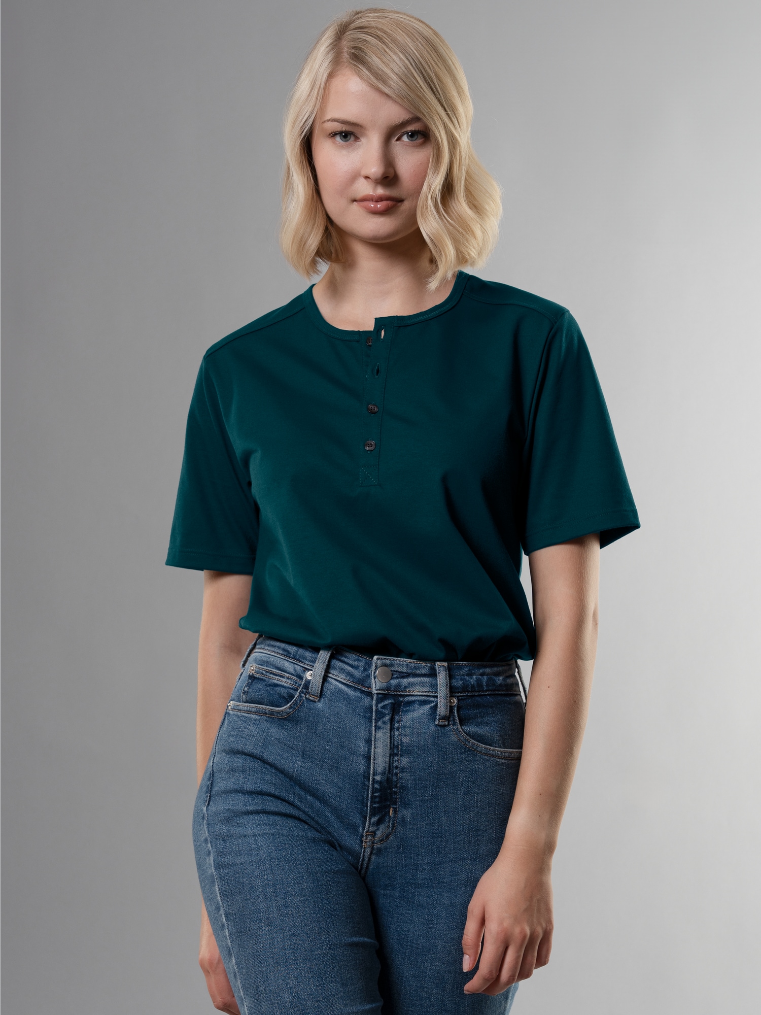 T-Shirt mit Knopfleiste DELUXE Baumwolle Saphir
