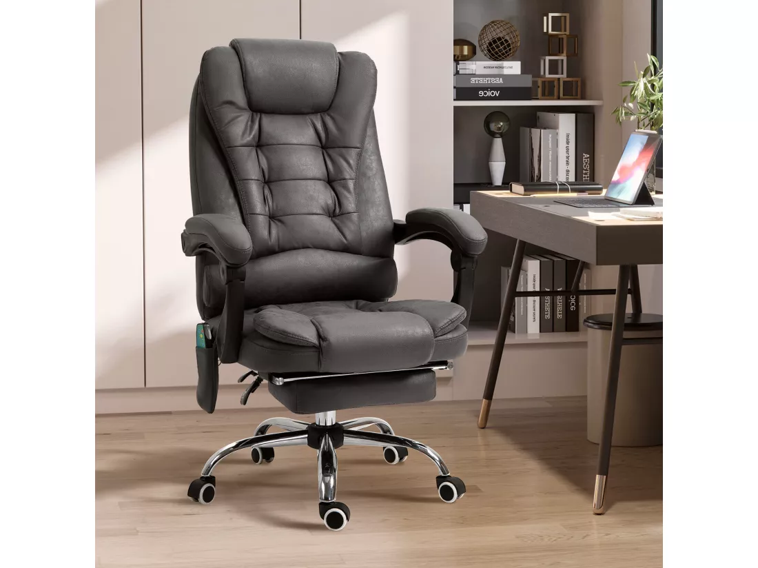 Fauteuil de bureau direction massant chauffant hauteur réglable dossier inclinable tissu gris