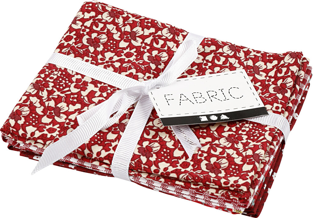 Patchworkstof - Str. 45X55 CM - 100 G - Rød - 4 Stk./ 1 Bundt