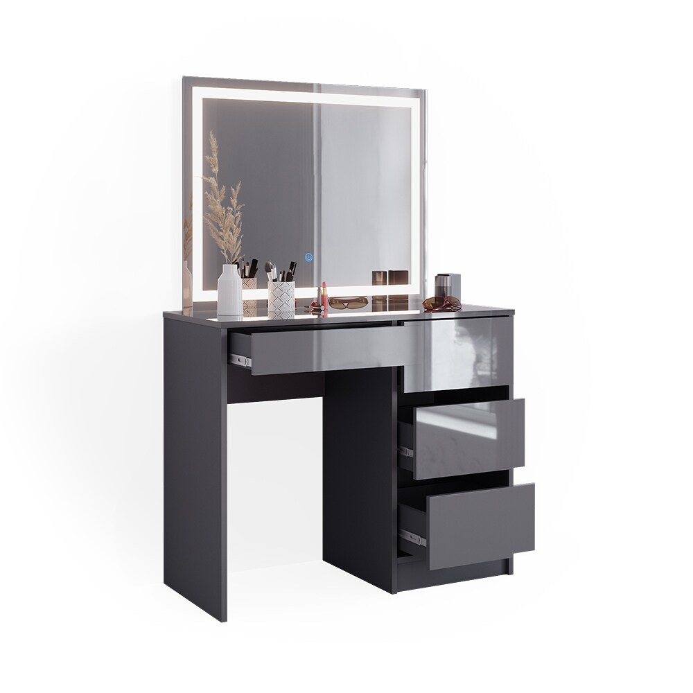 Vicco Schminktisch Sherry Anthrazit Hochglanz 90 x 75 cm LED-Spiegel modern