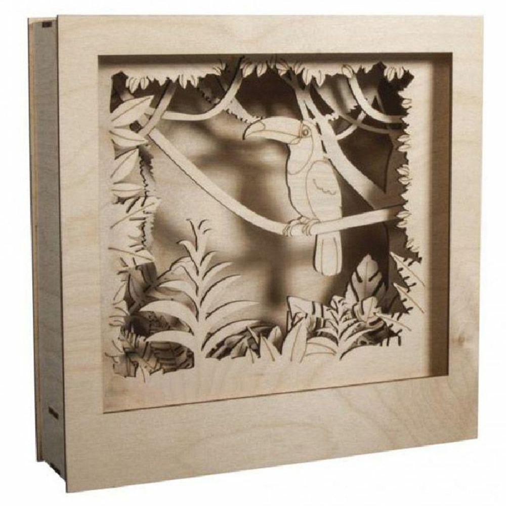Cadre décoratif en bois à motif 3d - 24 x 24 x 6,5 cm - toucan