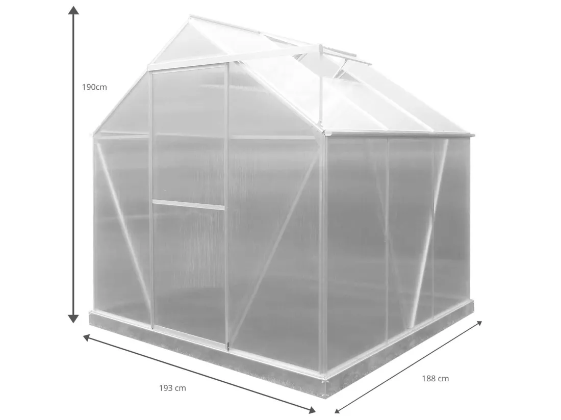 Serre de Jardin en Polycarbonate/Aluminium Gardiun Lunada - 3,63 m² 188x193x190 cm avec Base 3 Modules