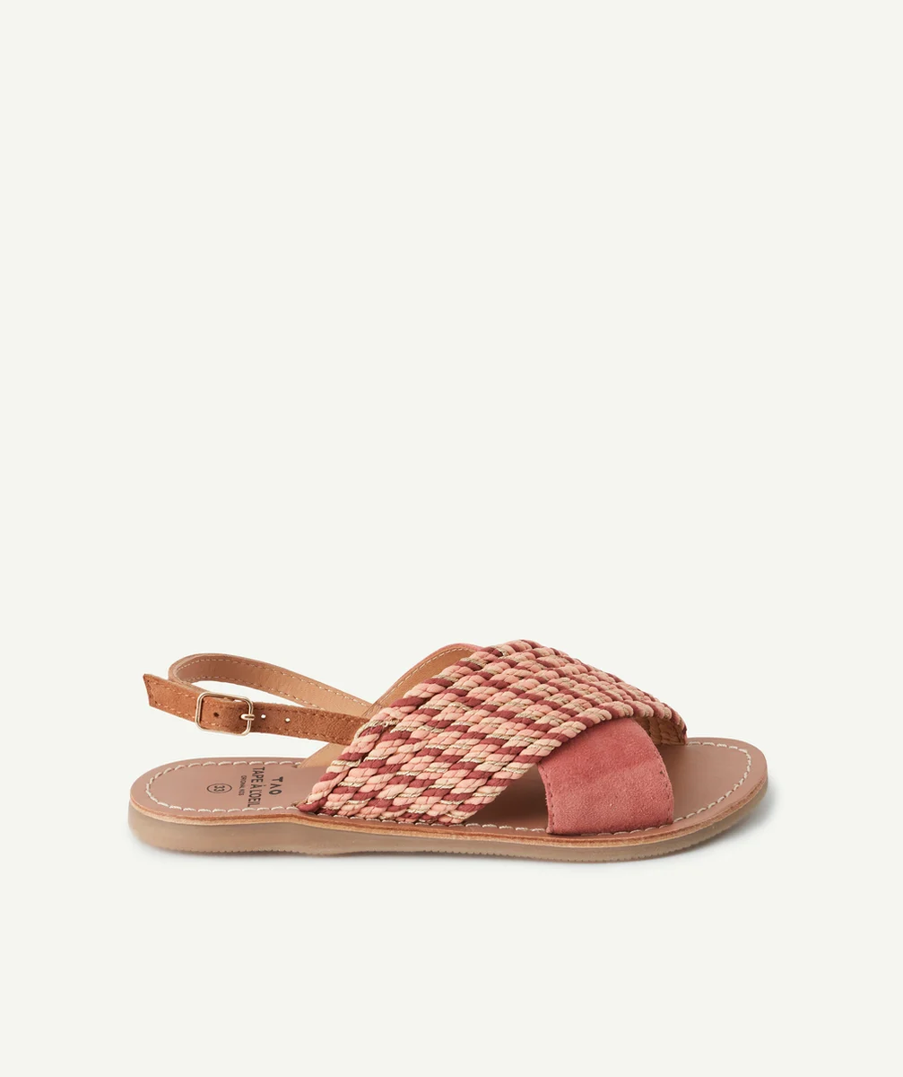 LES SANDALES EN CUIR ROSES ET COULEUR DORÉE